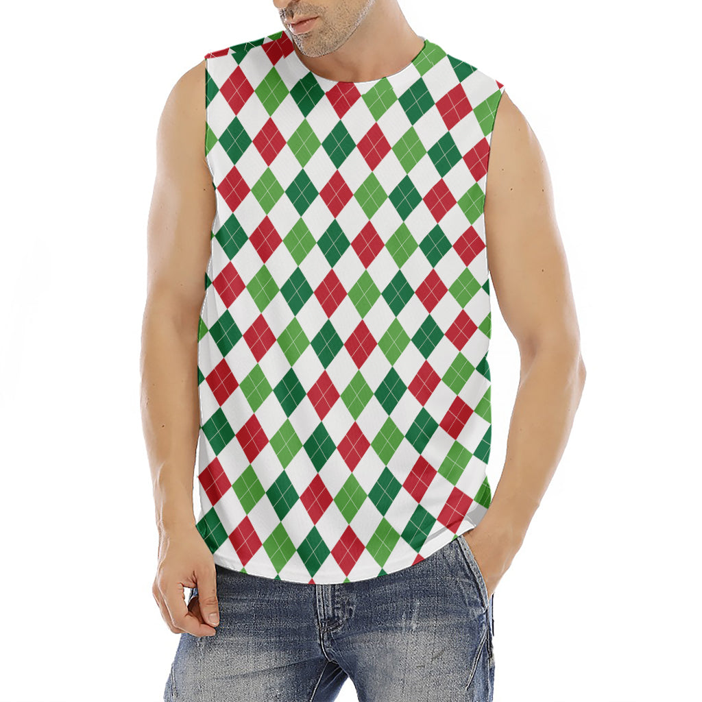 Merry Christmas Argyle Pattern Print Men's Fitness Tank Top