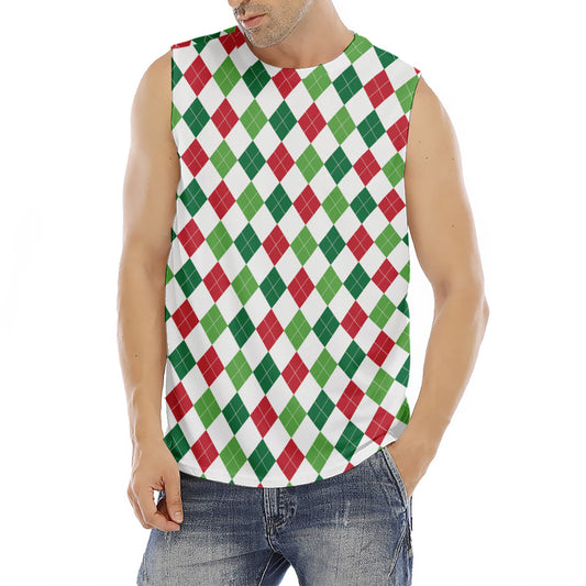 Merry Christmas Argyle Pattern Print Men's Fitness Tank Top