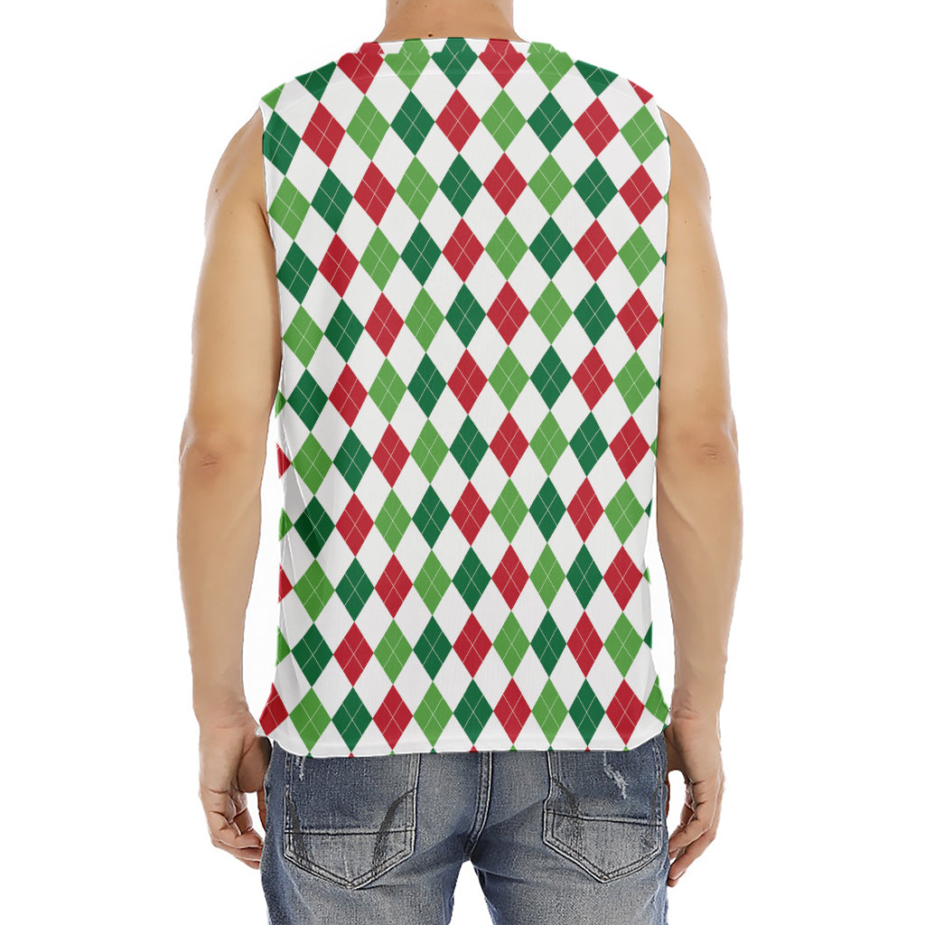 Merry Christmas Argyle Pattern Print Men's Fitness Tank Top