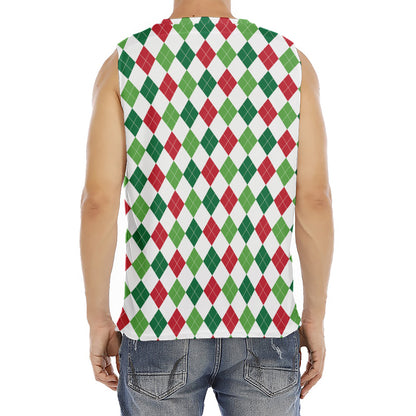 Merry Christmas Argyle Pattern Print Men's Fitness Tank Top