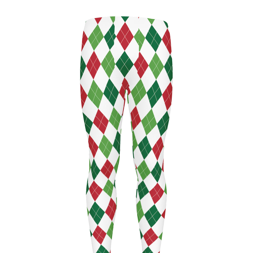 Merry Christmas Argyle Pattern Print Men's leggings