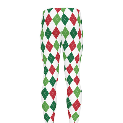 Merry Christmas Argyle Pattern Print Men's leggings
