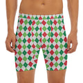 Merry Christmas Argyle Pattern Print Men's Long Boxer Briefs