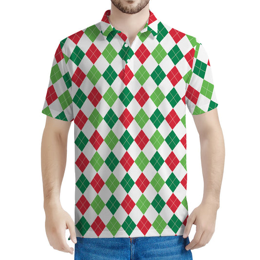 Merry Christmas Argyle Pattern Print Men's Polo Shirt