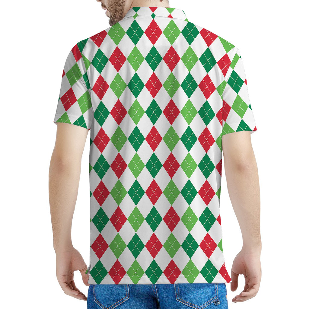 Merry Christmas Argyle Pattern Print Men's Polo Shirt