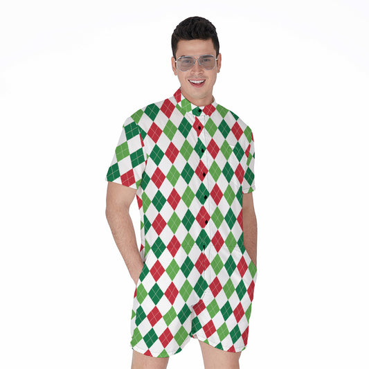 Merry Christmas Argyle Pattern Print Men's Rompers