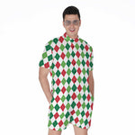 Merry Christmas Argyle Pattern Print Men's Rompers