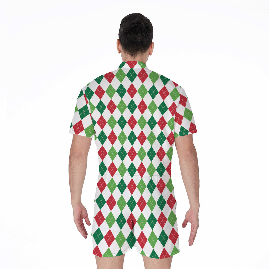 Merry Christmas Argyle Pattern Print Men's Rompers