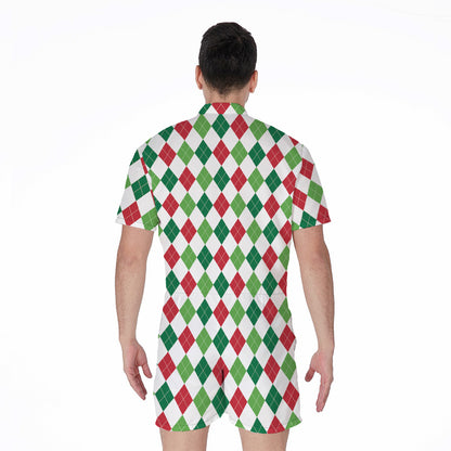 Merry Christmas Argyle Pattern Print Men's Rompers