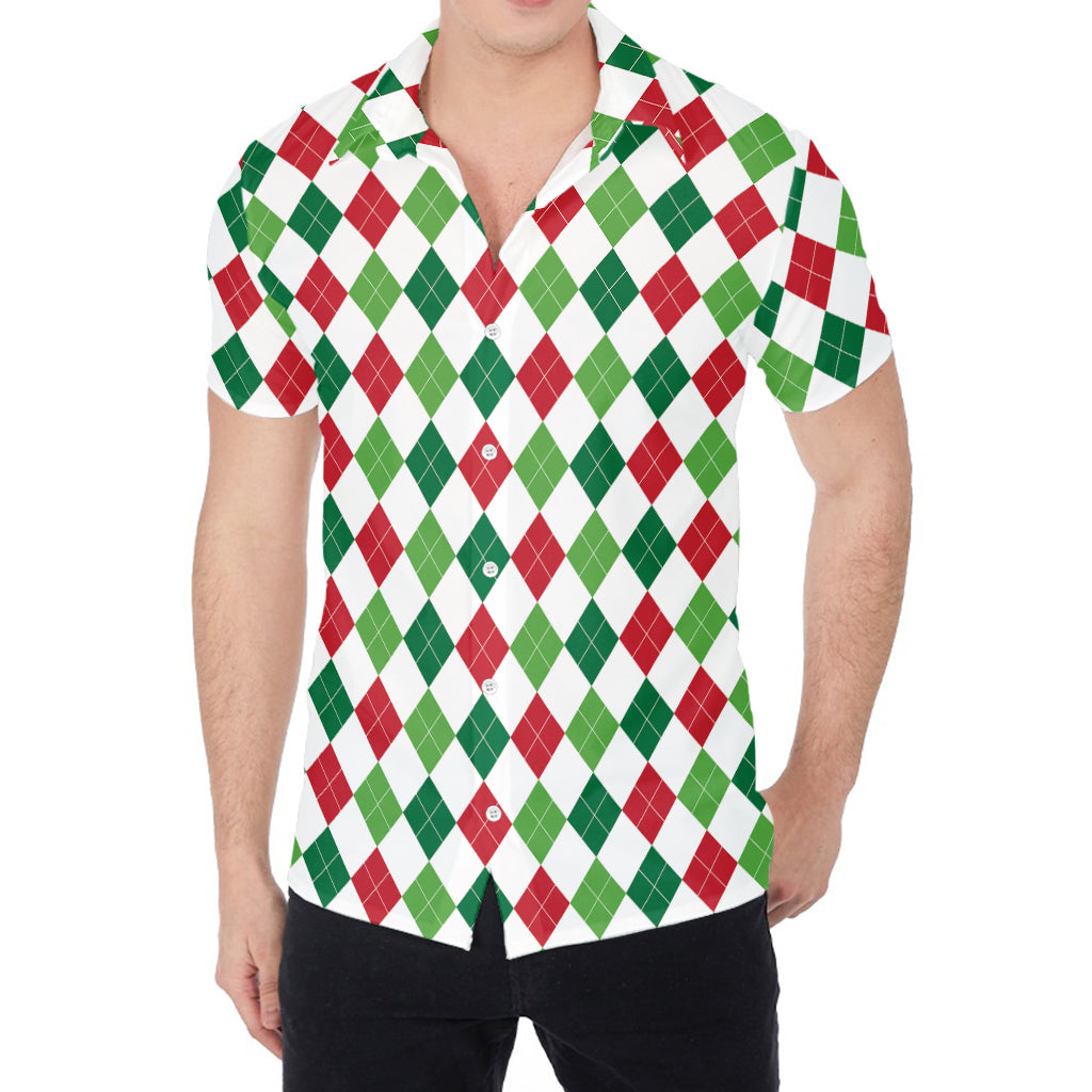 Merry Christmas Argyle Pattern Print Men's Shirt