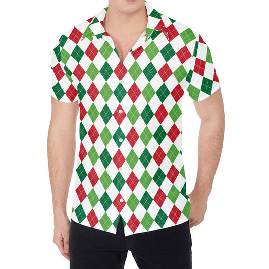 Merry Christmas Argyle Pattern Print Men's Shirt