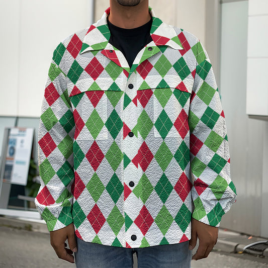 Merry Christmas Argyle Pattern Print Men's Shirt Jacket