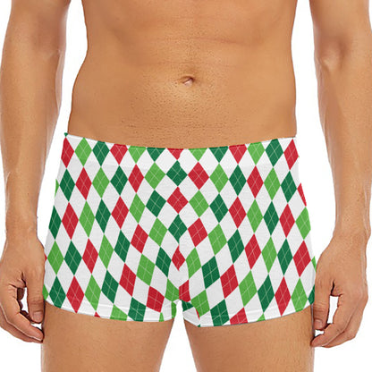 Merry Christmas Argyle Pattern Print Men's Short Boxer Briefs