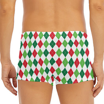 Merry Christmas Argyle Pattern Print Men's Short Boxer Briefs