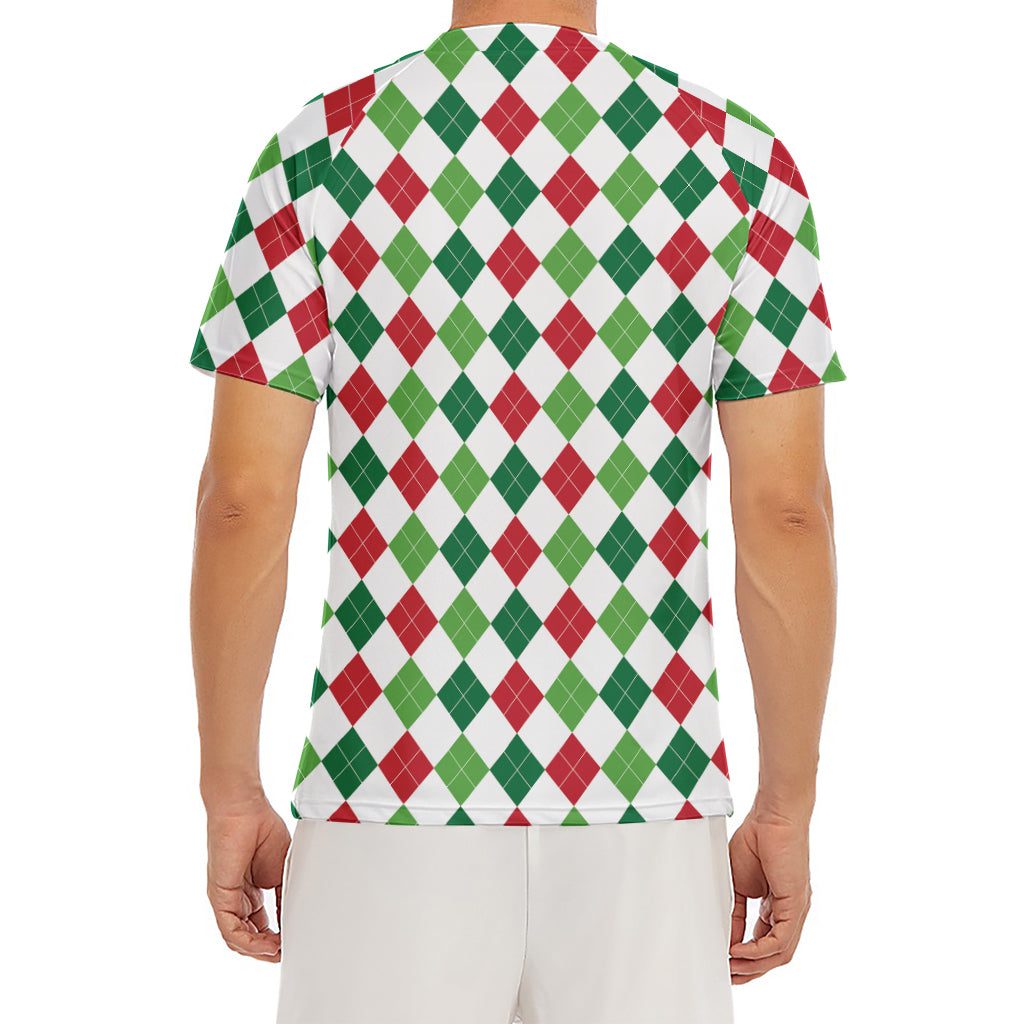 Merry Christmas Argyle Pattern Print Men's Short Sleeve Rash Guard