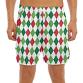 Merry Christmas Argyle Pattern Print Men's Split Running Shorts