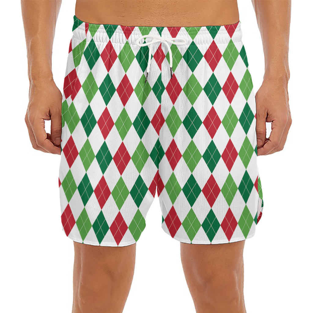 Merry Christmas Argyle Pattern Print Men's Split Running Shorts