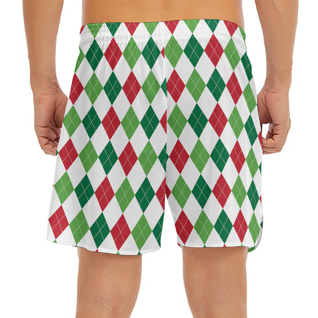 Merry Christmas Argyle Pattern Print Men's Split Running Shorts