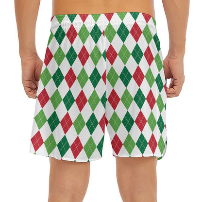Merry Christmas Argyle Pattern Print Men's Split Running Shorts
