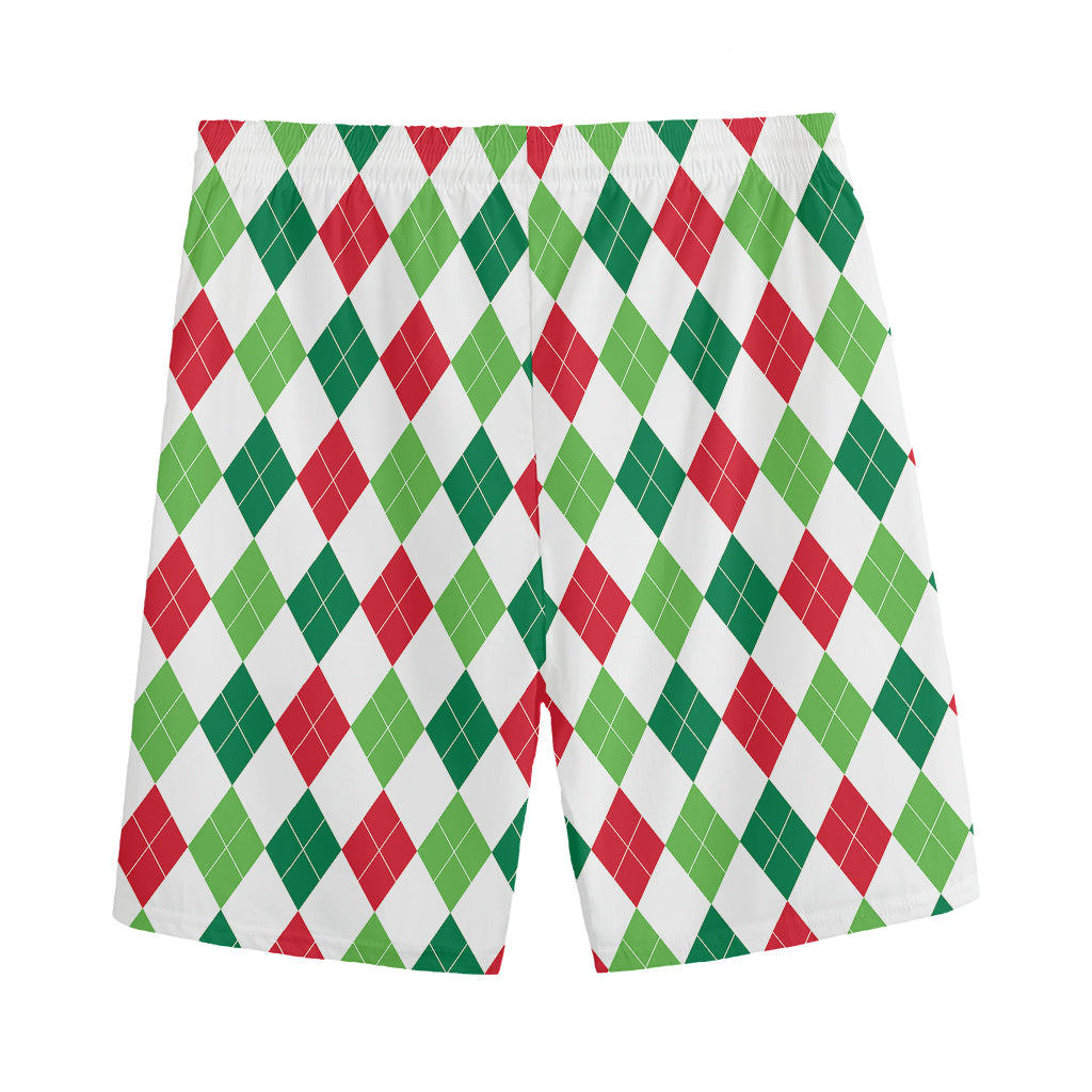 Merry Christmas Argyle Pattern Print Men's Sports Shorts