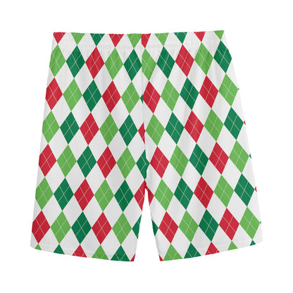Merry Christmas Argyle Pattern Print Men's Sports Shorts