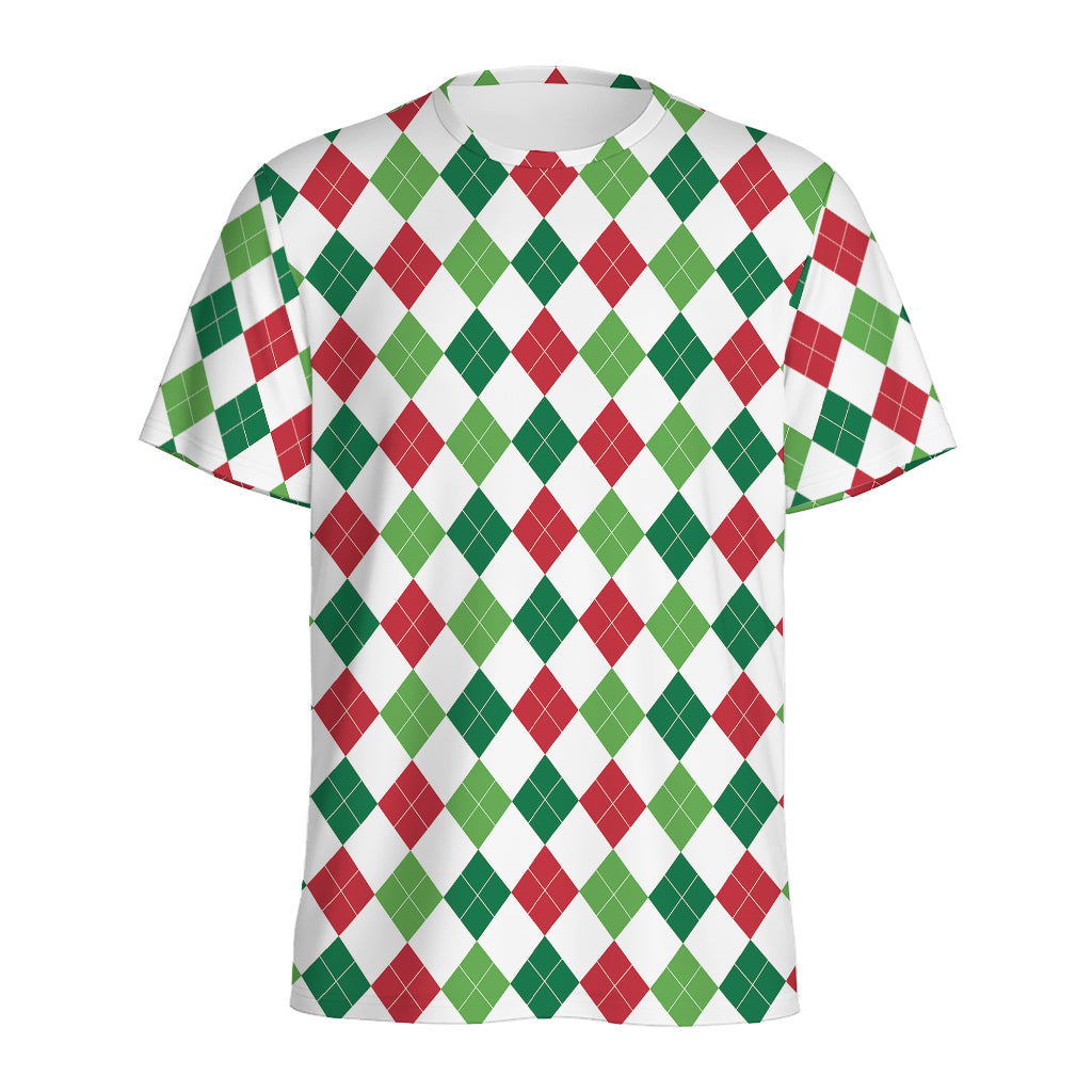 Merry Christmas Argyle Pattern Print Men's Sports T-Shirt