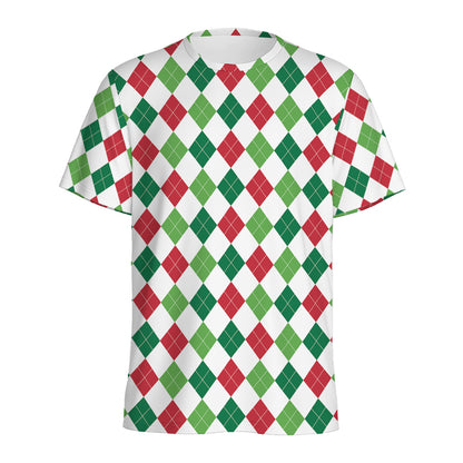 Merry Christmas Argyle Pattern Print Men's Sports T-Shirt