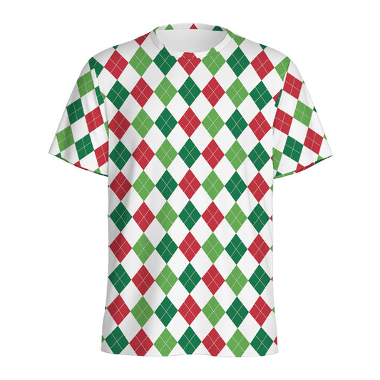 Merry Christmas Argyle Pattern Print Men's Sports T-Shirt