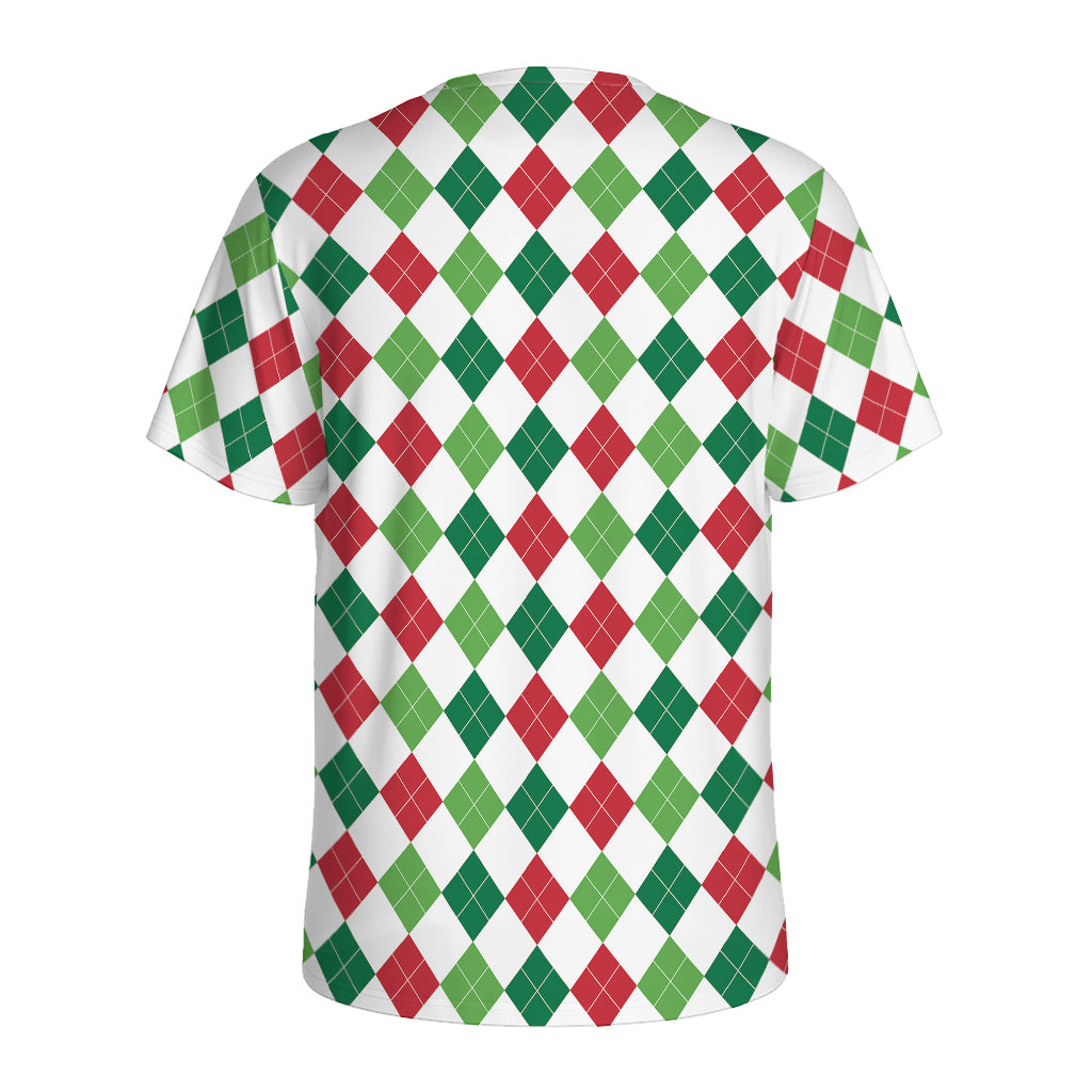 Merry Christmas Argyle Pattern Print Men's Sports T-Shirt