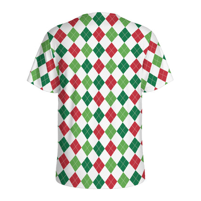 Merry Christmas Argyle Pattern Print Men's Sports T-Shirt