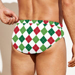Merry Christmas Argyle Pattern Print Men's Swim Briefs