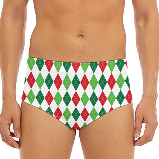 Merry Christmas Argyle Pattern Print Men's Triangle Swim Briefs