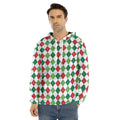 Merry Christmas Argyle Pattern Print Men's Velvet Pullover Hoodie