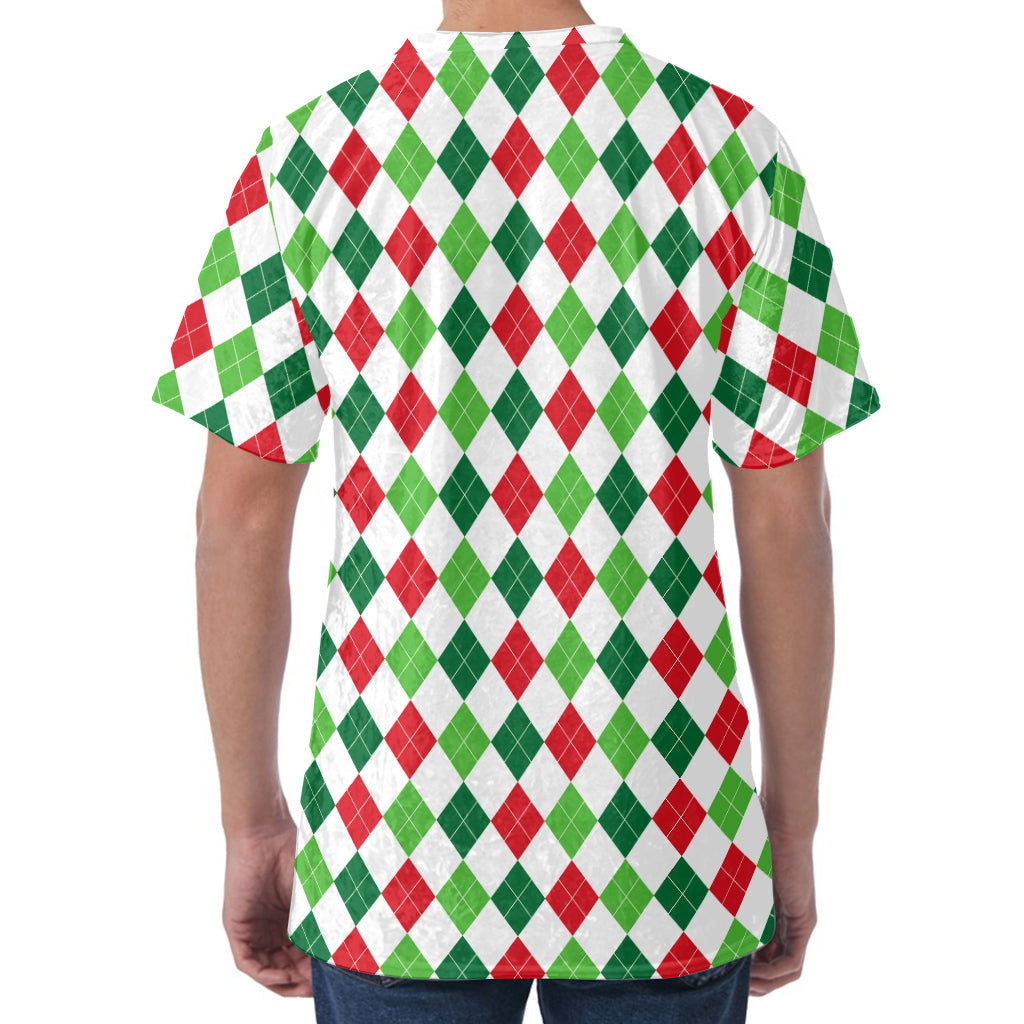 Merry Christmas Argyle Pattern Print Men's Velvet T-Shirt
