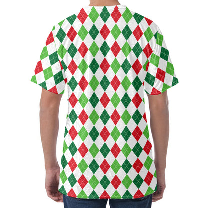 Merry Christmas Argyle Pattern Print Men's Velvet T-Shirt