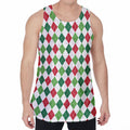 Merry Christmas Argyle Pattern Print Men's Velvet Tank Top