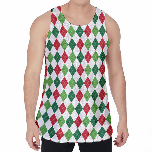 Merry Christmas Argyle Pattern Print Men's Velvet Tank Top
