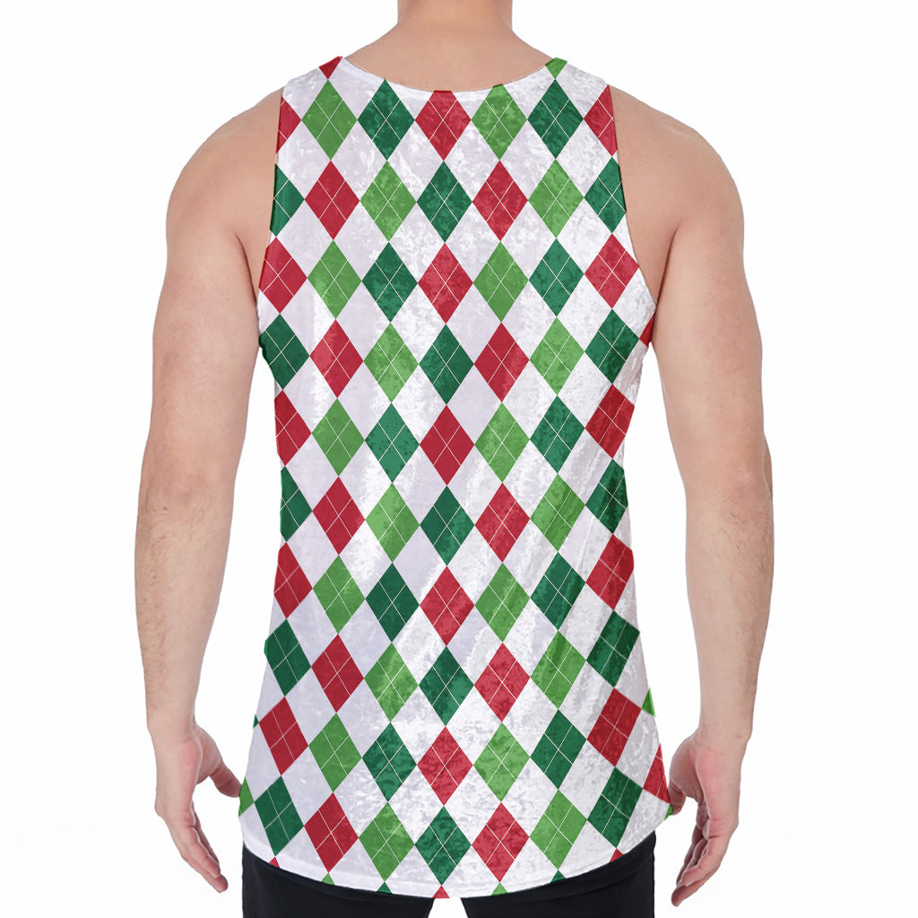 Merry Christmas Argyle Pattern Print Men's Velvet Tank Top