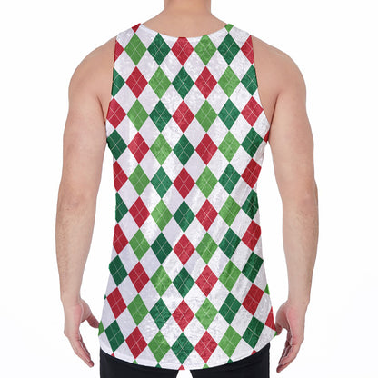Merry Christmas Argyle Pattern Print Men's Velvet Tank Top