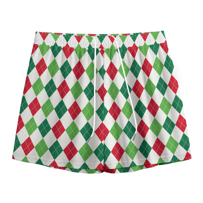 Merry Christmas Argyle Pattern Print Mesh Shorts