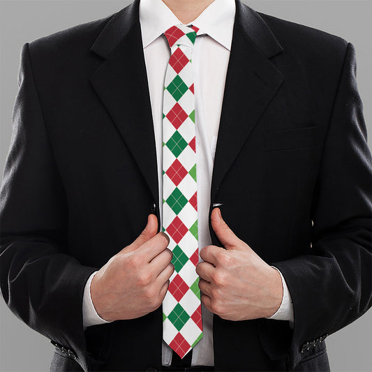 Merry Christmas Argyle Pattern Print Necktie