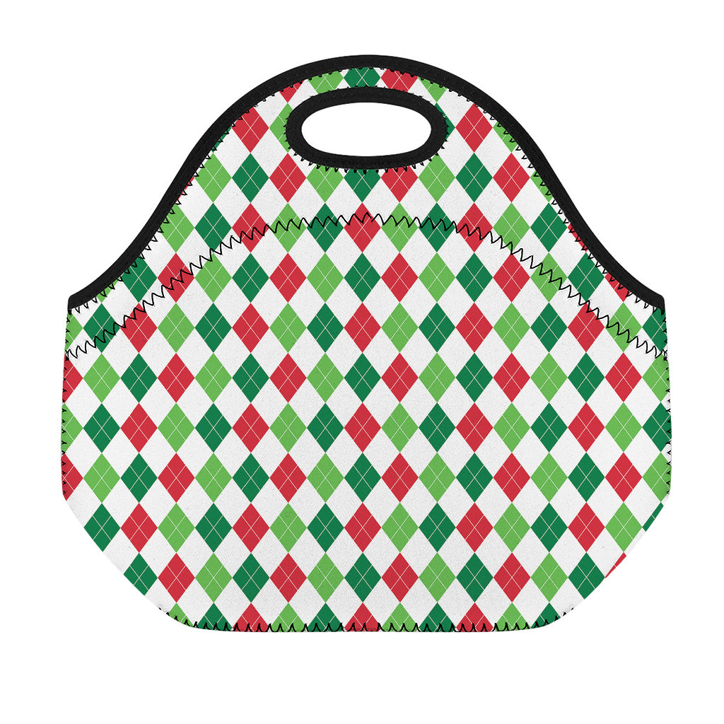 Merry Christmas Argyle Pattern Print Neoprene Lunch Bag