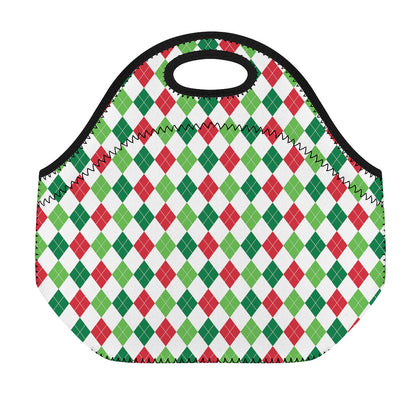 Merry Christmas Argyle Pattern Print Neoprene Lunch Bag