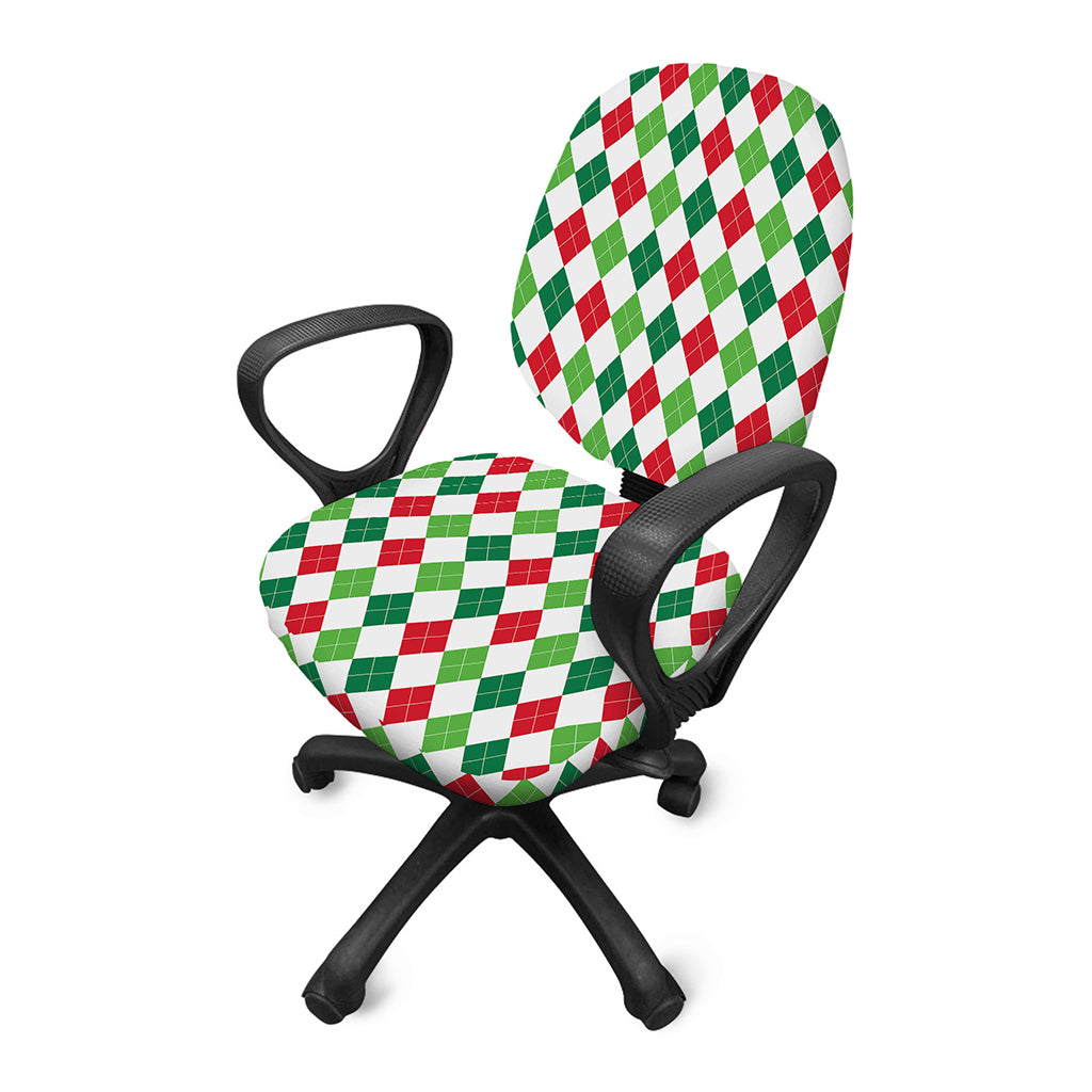Merry Christmas Argyle Pattern Print Office Chair Cover