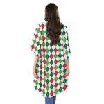 Merry Christmas Argyle Pattern Print Open Front Beach Cover Up
