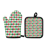 Merry Christmas Argyle Pattern Print Oven Mitt And Pot Holder Set