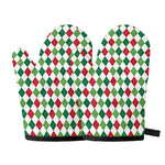 Merry Christmas Argyle Pattern Print Oven Mitts