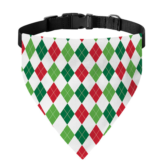 Merry Christmas Argyle Pattern Print Over The Collar Dog Bandana