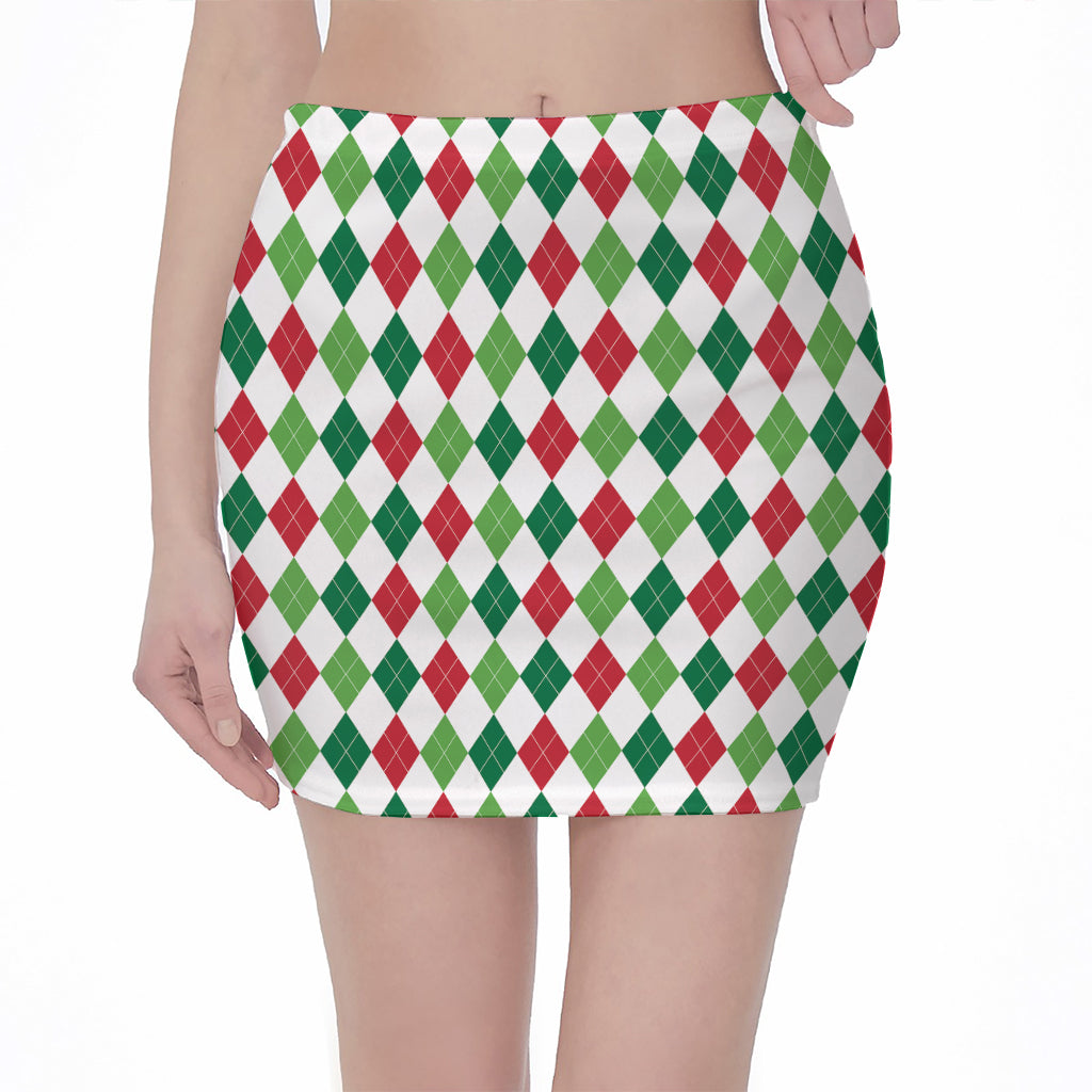 Merry Christmas Argyle Pattern Print Pencil Mini Skirt