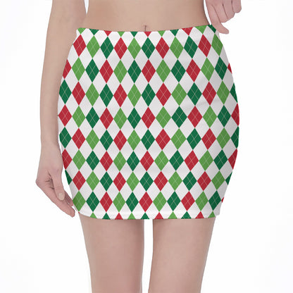 Merry Christmas Argyle Pattern Print Pencil Mini Skirt